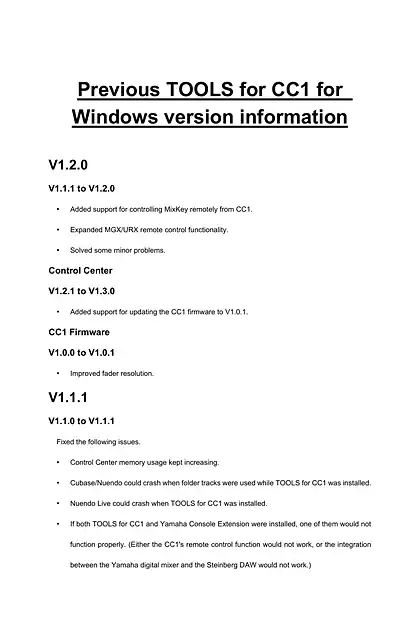 yamaha雅马哈TOOLS for CC1 for Windows Previous versions information